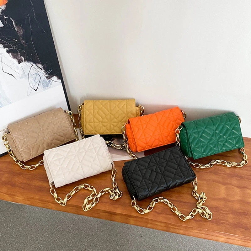 

63HC Women's Shoulder Bags Thick Chain Quilted Purses Handbag Women Clutch Underarm Bags