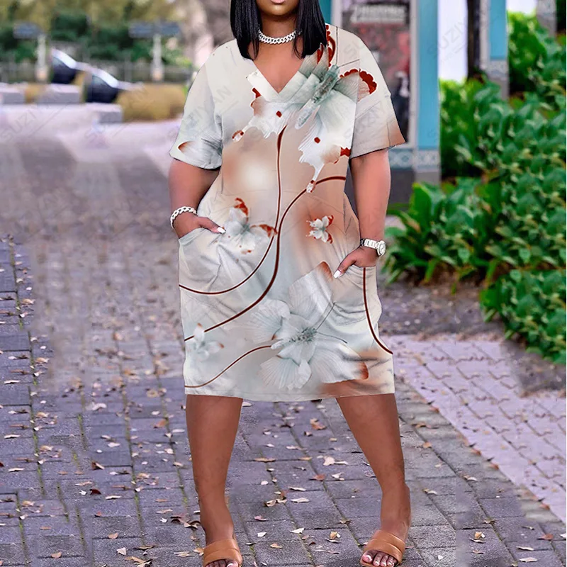 

Fashionable Printed Women'S Summer Dress Clothes Plants Fashion Chic Summer Plus Size Women Clothing Midi Dress Women