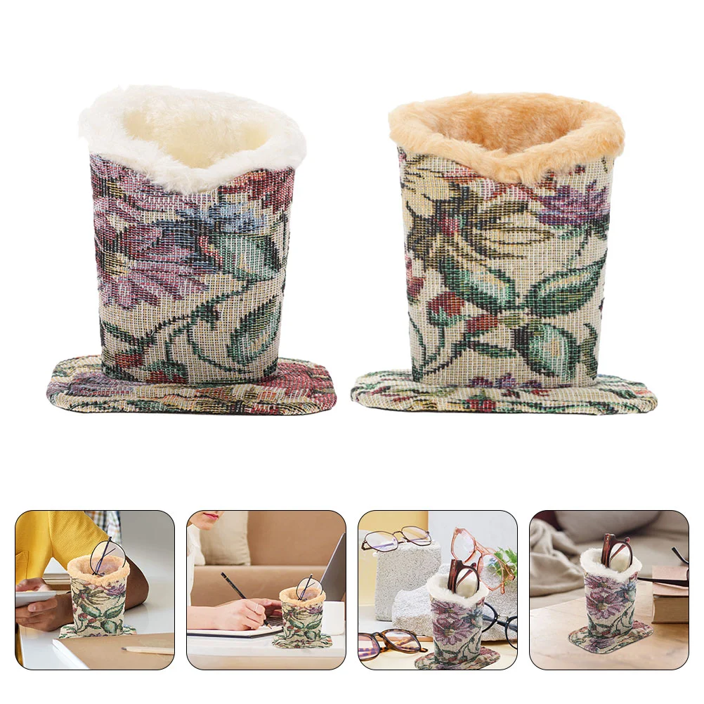 

2 Pcs Spectacle Holder Nightstand Eyeglasses Case Decor Desk Plush Top Organizer Shelf Display