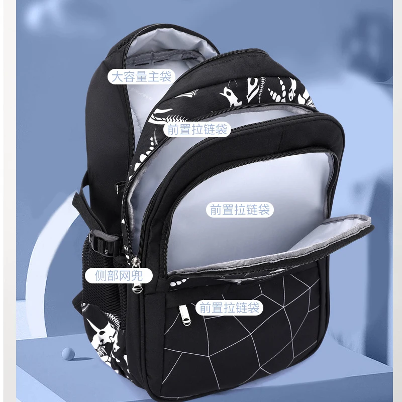 2022 Dinosaur Print Backpack Children School Bags Boys Teenagers Backpacks Kids Starry Sky Cartoon Rucksack Water Proof Black