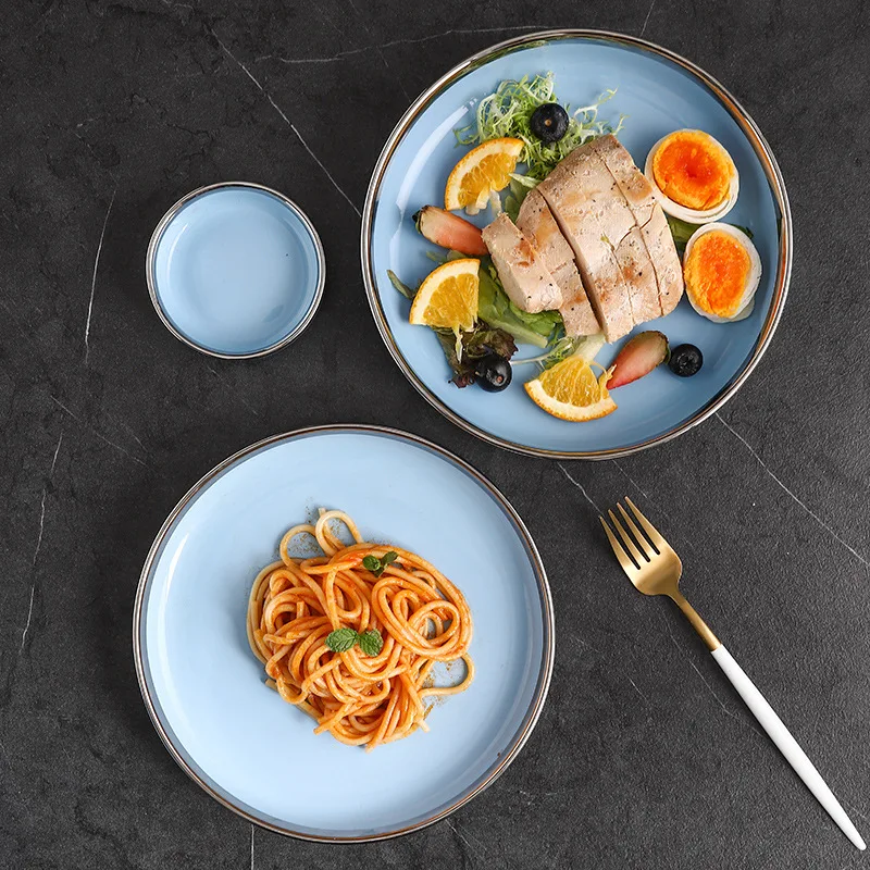 Современные наборы керамических тарелок креативное посеребренное блюдо для