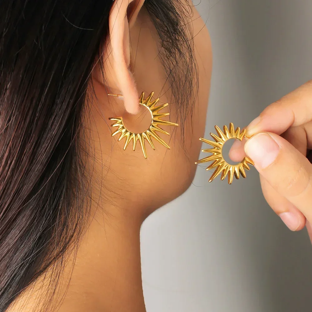 Винтажные Ювелирные изделия Sun Sunburst 304L серьги-кольца из нержавеющей стали PVD