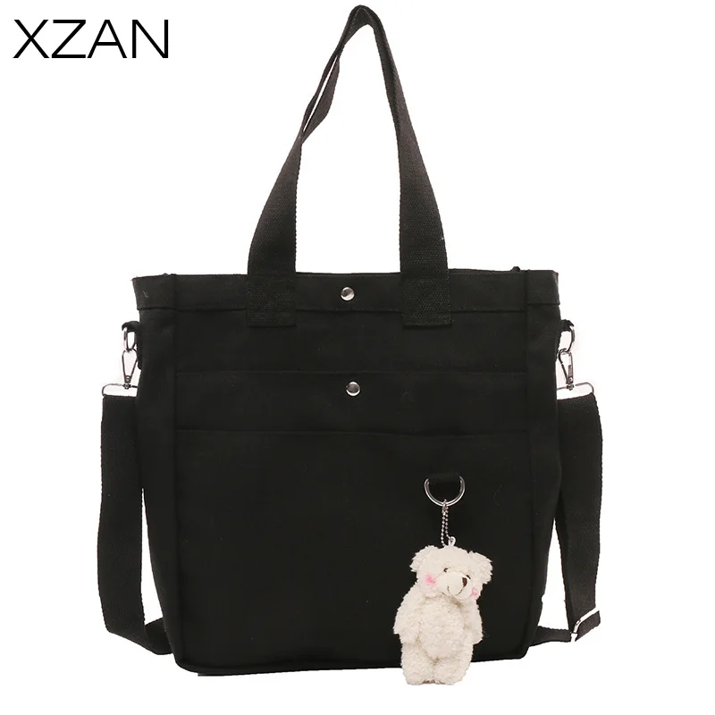 

2022 Canvas Crossbody Bags Youth Fashion Casual Large Capacity Ladies Shoulder Bag Solid Color Women Messenger Bags with Pendant