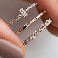 3pcs shining crystal geometric rings set for women rose gold color womens promise ring party jewelry dropshipping
