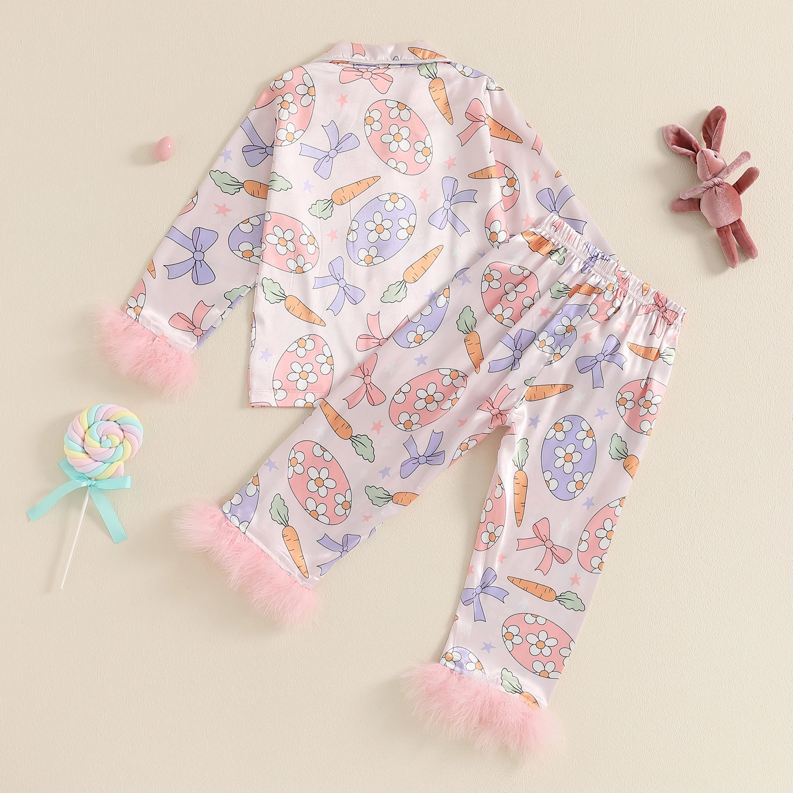 Пасхальные пижамы для маленьких девочек манжеты с перьями яйцо бант принт