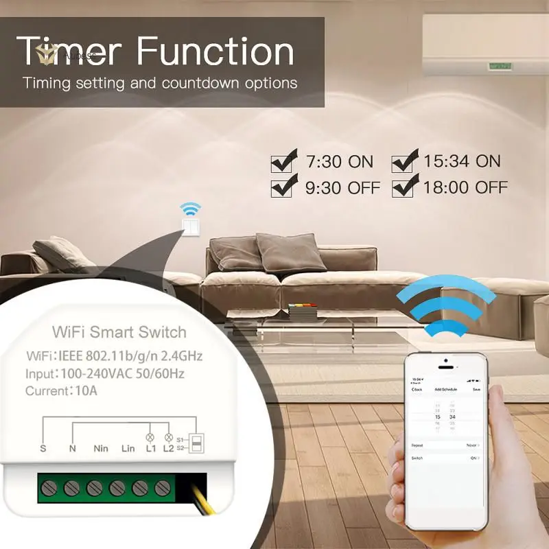 

App Control Smart Home Wifi Tuya Smart Controller Remote Control Mini Wifi Smart Switch Controller On-off Switches Timer 2gang