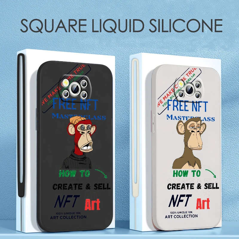 

Cute Little Monkey NFT For Xiaomi POCO X4 M5S F4 M4 X3 F3 M3 C3 F2 X2 F1 Pro GT NFC 4G 5G Liquid Rope Phone Case