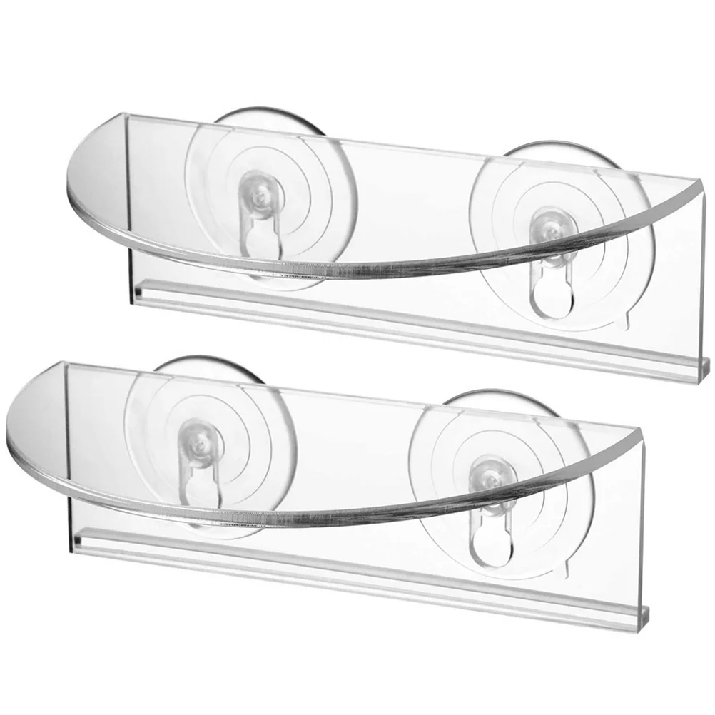 

2 Pcs Glass Shelving Acrylic Display Shelf Adhesive Wall Shelves Suction Cup Holder Window Planter Shelves