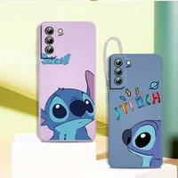 cute lilo stitch disney phone case for samsung galaxy s21 s22 pro s20 fe s10 note 20 10 plus lite ultra liquid rope cover