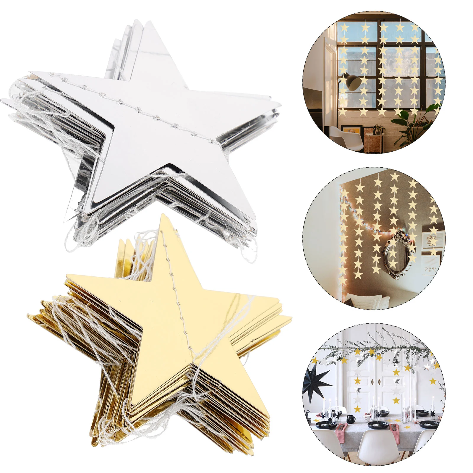 Купи Star Garland Hanging Decoration Party Wedding Banner Paper Decor Decorations Bunting Ceiling Glitter Silver Stars Christmas Home за 240 рублей в магазине AliExpress