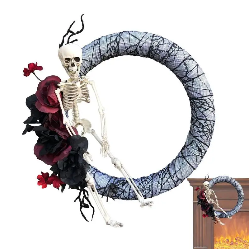 

Венок на Хэллоуин, декоративный праздничный венок, праздничный венок со скелетом для сада, входной двери, дерева, крыльца, стены, окна, двора, Декор