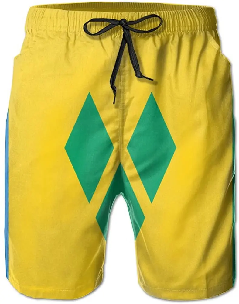 

Men Sweat Shorts The Grenadines Flag Mens 3D Printed Board Shorts Cool Beach Swim Shorts Swim Trunk