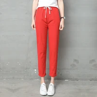 cotton linen nine pants womens spring summer new casual pants with feet pants fashion striped women pants thin section black
