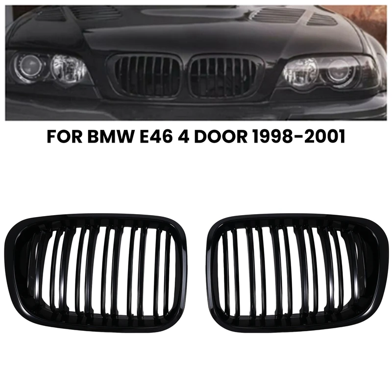 Car Front Kidney Grille Sport Racing Grills For BMW E46 4 Door 1998-2001 Bumper Hood Mesh Air Vent Radiator Cover
