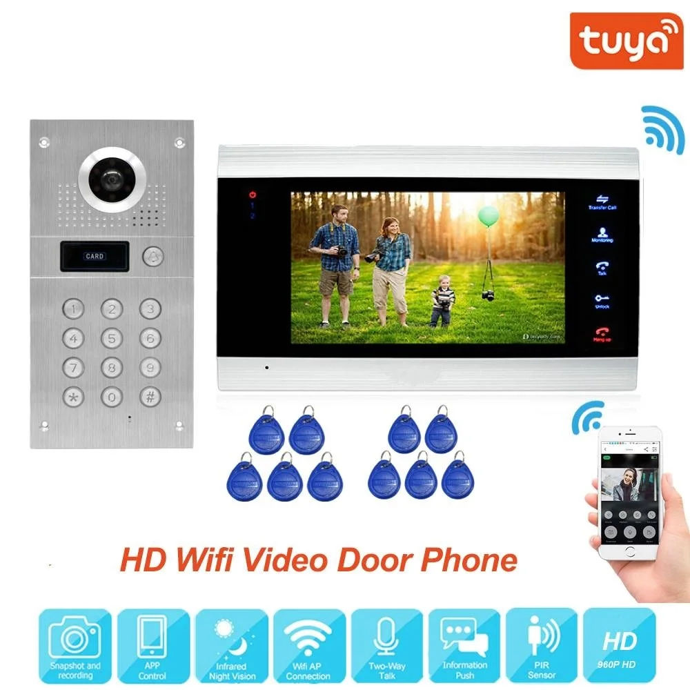 

960P AHD Tuya Smart App Remote Unlock WiFi IP Video Door Phone Video Intercom System Motion Detection Code Keypad RFID Camera