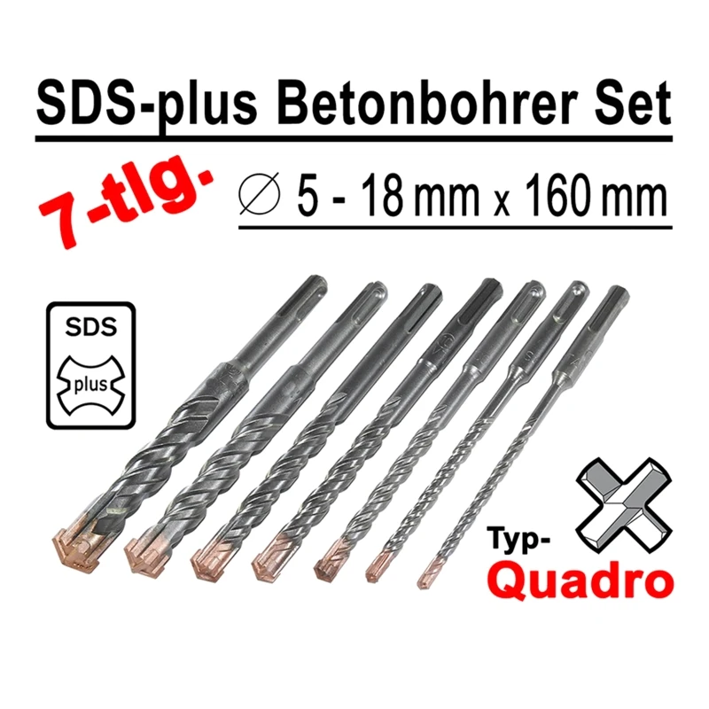 

7 Pcs/set Hammer Bit Set SDS Plus Bits Set Used for Concrete Masonry Wall 5-18mm Shock Drill Bits Hard Alloy Made