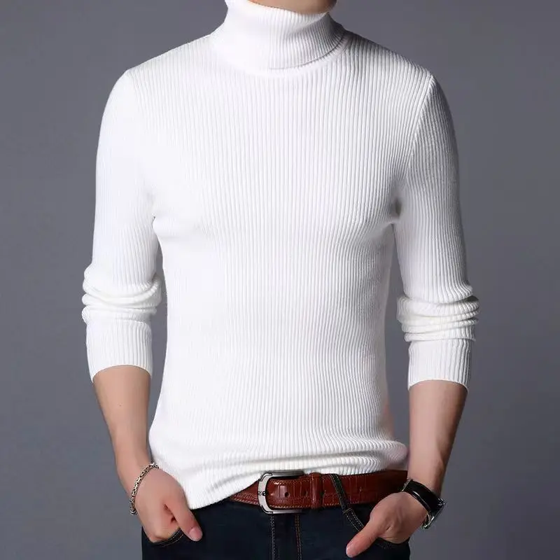 

KUANGNAN White Turtleneck Men's Sweater Free Shipping Korean 2023 Autumn Knit Mens Sweaters Pullovers High Collar Male Clothes
