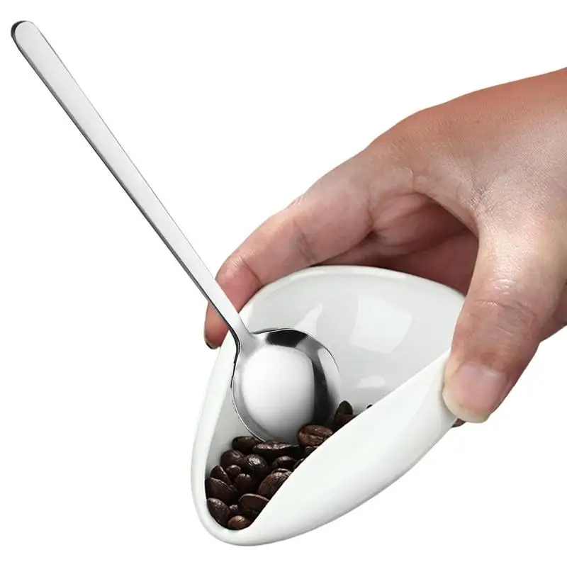 

Coffee Beans Dosing Cup Porcelain Tea Vessel Set White Ceramic Tea Dosing Tray Bean Scoop With Stainless Spoon For Liquid