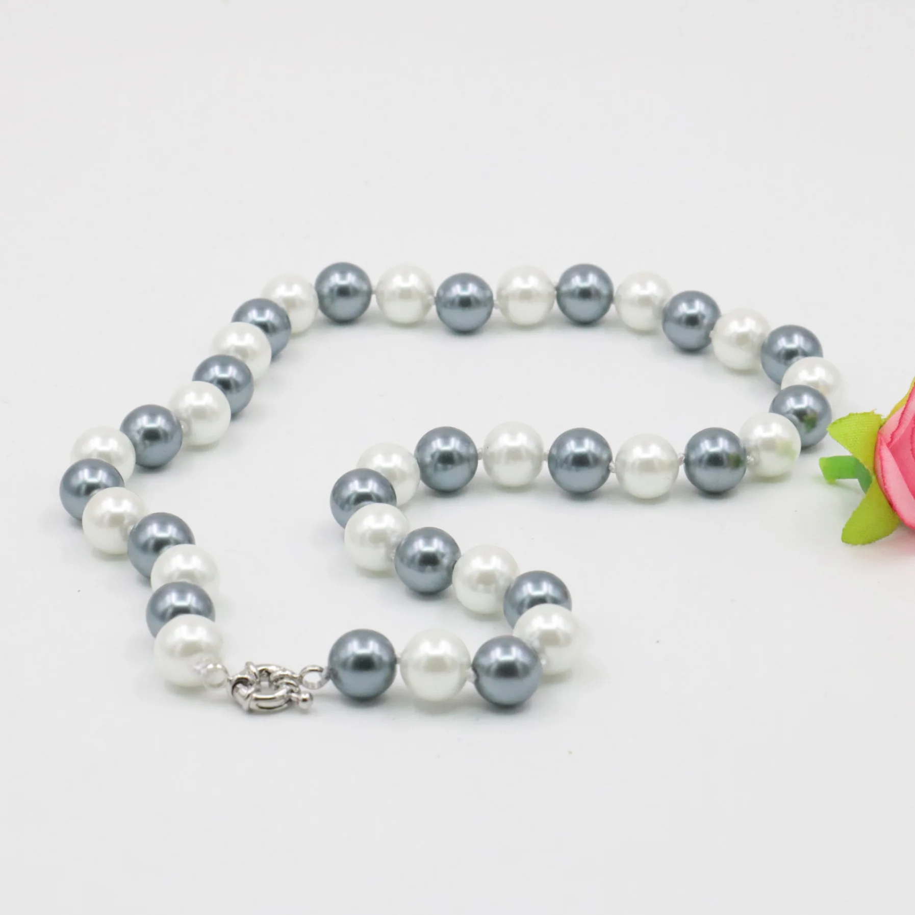 

10mm Round White Gray Multicolor Shell Pearl Necklace Women Girls Fashion Jewelry Making Design DIY Rope Chain Gifts For Mother