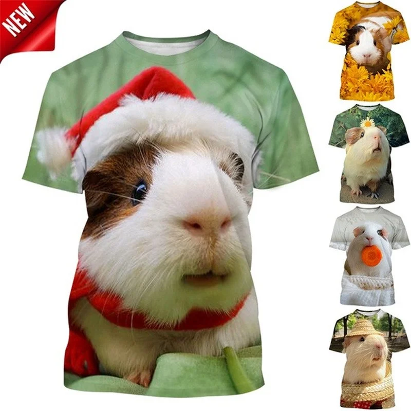 

New Design Fashion Pet Dutch Pig 3D Printing Cute Guinea Pig Pattern T-shirt Men's and Womens Shirt Casual Short Sleeve Top