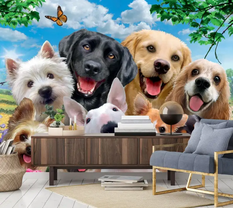 

Children Wallpaper Animal Dog Nursery Childrens Kids Peel And Stick Removable Non Woven Self Adhesive Wall Mural