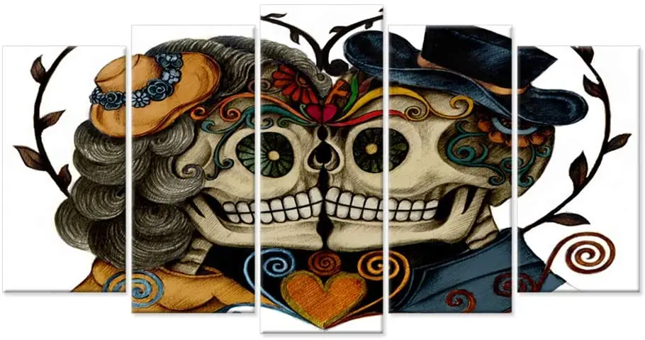 5 шт. винтажный череп голова пара любовь с цветком в глазах красочный