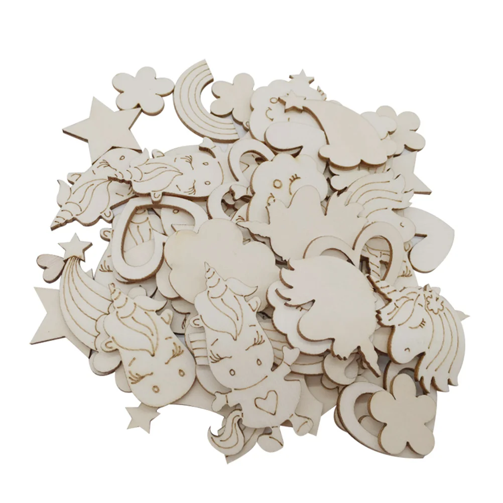 

30PCS DIY Wooden Slices Hollow Pentagram Unicorn Cloud Shape Unfinished Natural Wooden Circles DIY Pendant Accessories