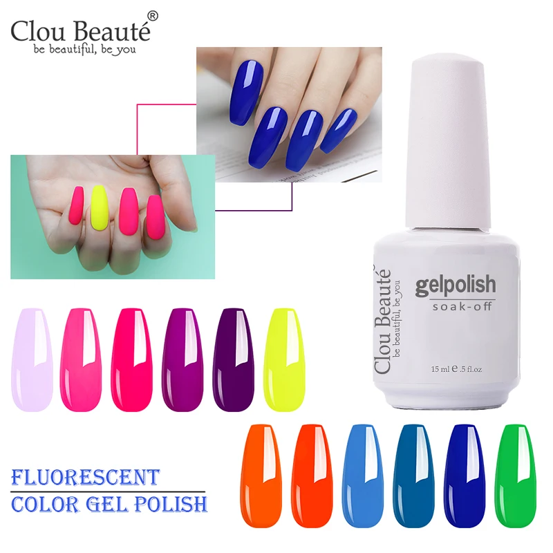 

Clou Beaute Fluorescent Color UV LED Nail Polish Nail Nude 15ml Semi Permanent Varnish Art LED Soak Off UV Gel Varnish Lakiery