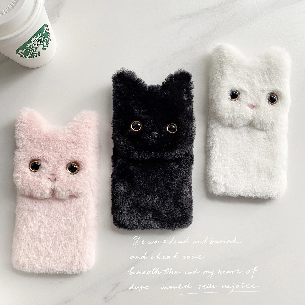 Winter Warm Plush Phone Case for Samsung Galaxy A5 2016 2017 A6 A7 A8 Plus A9 2018 Cute Cat Furry fluffy Fur Soft Silicone Cover