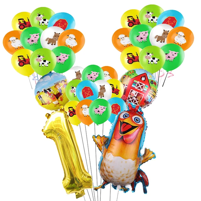 Chicken Balloon Dairy Farm Chick Tractor Foil Ballons Happy Birthday Party Animal Pet Dream Rangeland La Granja Zenon Party 1