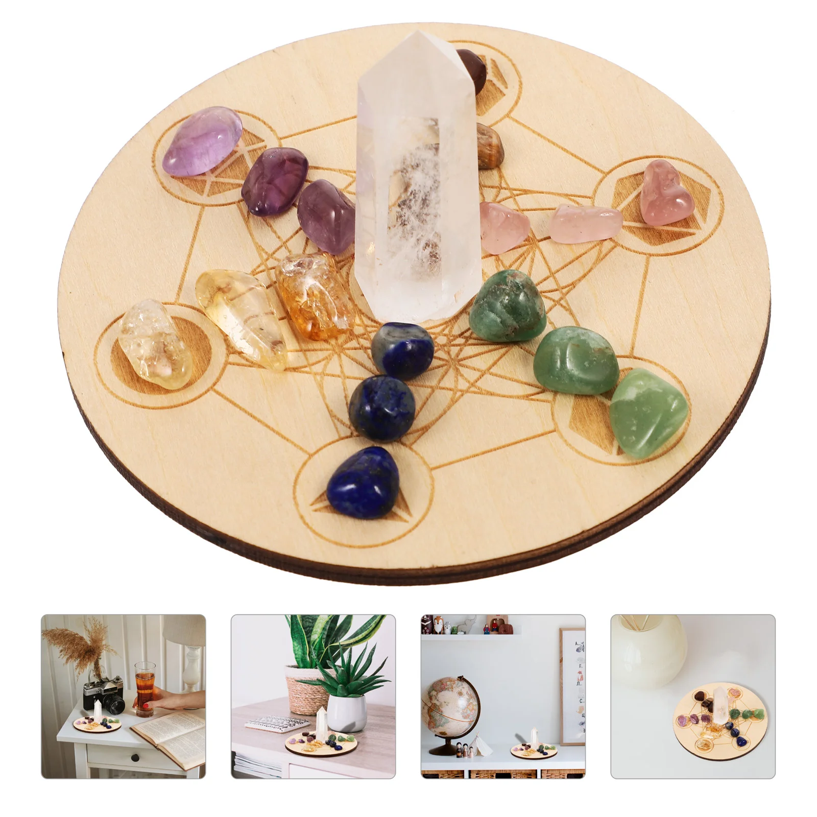 

1 Set of Wooden Divination Board Natural Stones Chakra Crystal Stones Kit