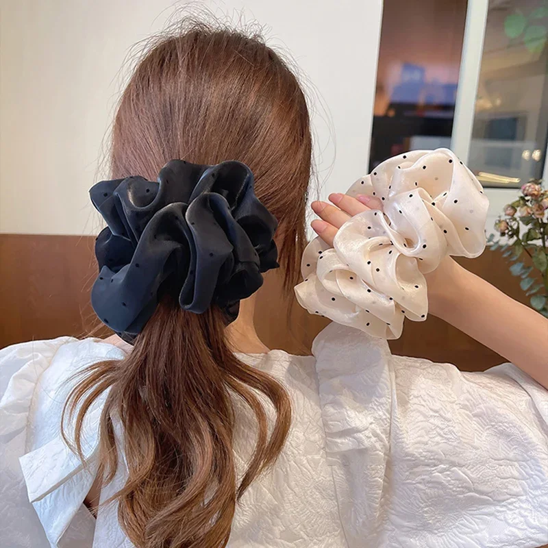 

Korea Elastic Oversized Organza Hair Ponytail Hair Holder Chiffon Headwear Bands Scrunchies Women Dot Scrunchie Hair Rope Large