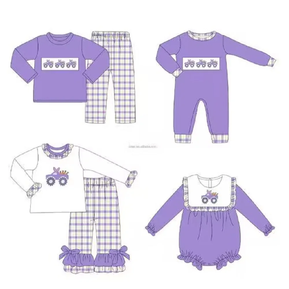 Бутиковая Одежда для младенцев оптовая продажа комплект фиолетовый с длинным