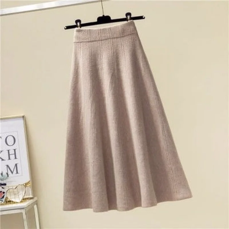 

Skirts female Autumn and winter foreign skirt high -waisted loose solid casual basement skirt a line thin skirt sweater female