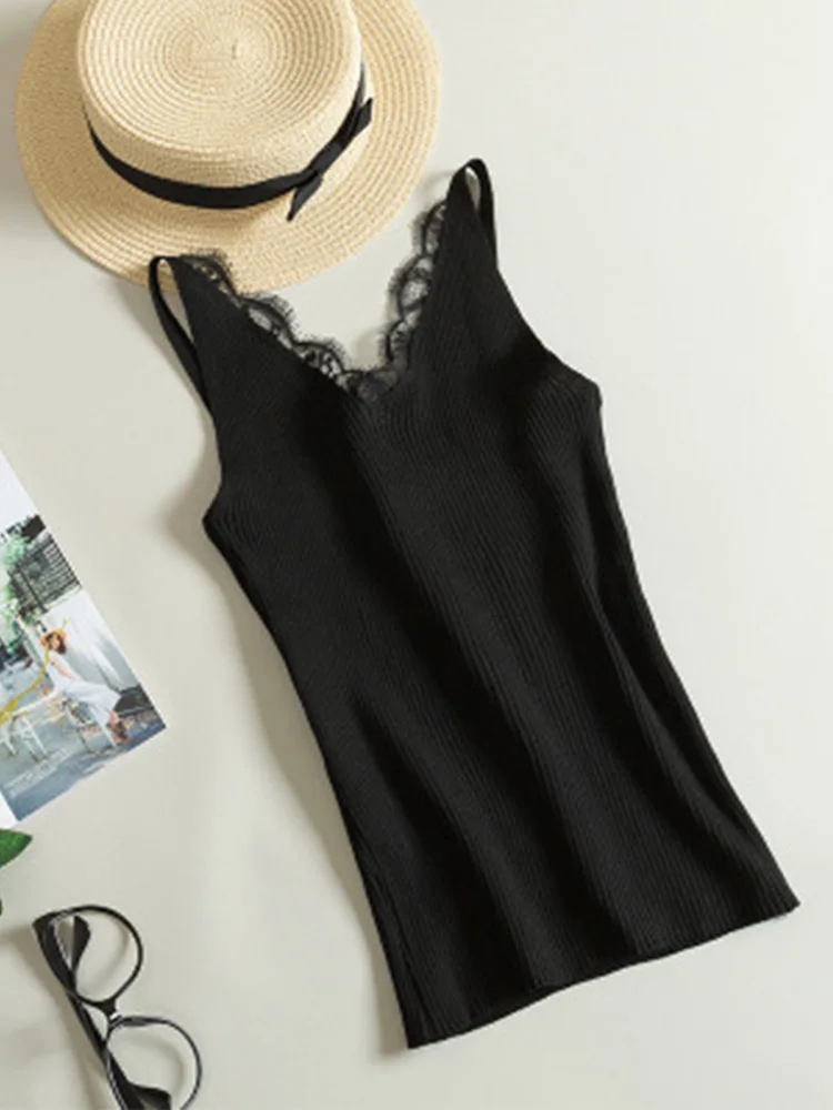 Женская трикотажная блуза с цветочным кружевом V-образным вырезом