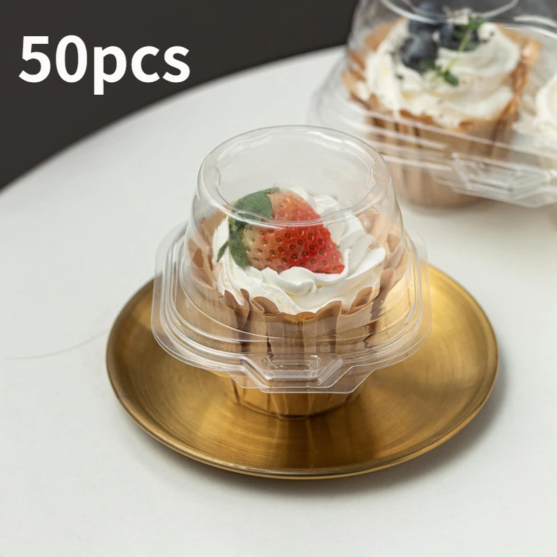 

50pcs Transparent Cupcake Storage Box Dessert Mousse Package Wrapping Portable Paper Cup Box