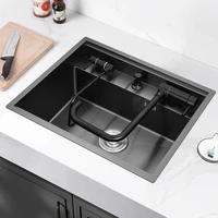 554523cm nano black nakajima bar sink hidden kitchen sink 304 stainless steel single groove invisible with cover