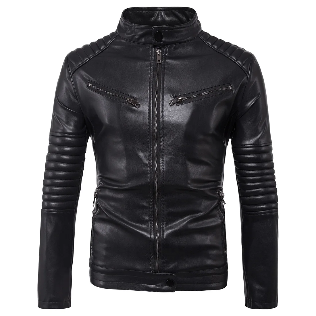

Jaket Ritsleting Kulit Imitasi Slim Fit Pria Musim Semi 2021 Mantel Kerah Berdiri Warna Solid Gaya Korea Jaket Kulit Imitasi Pri