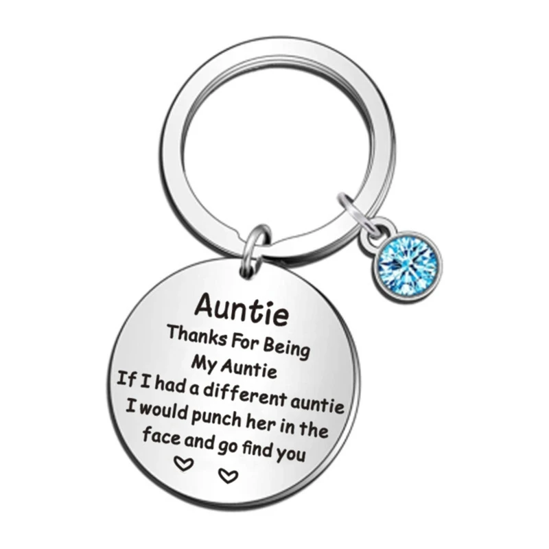 

Stainless Steel Keaychain Aunt Appreciation Mother Day Jewelry Round Charm