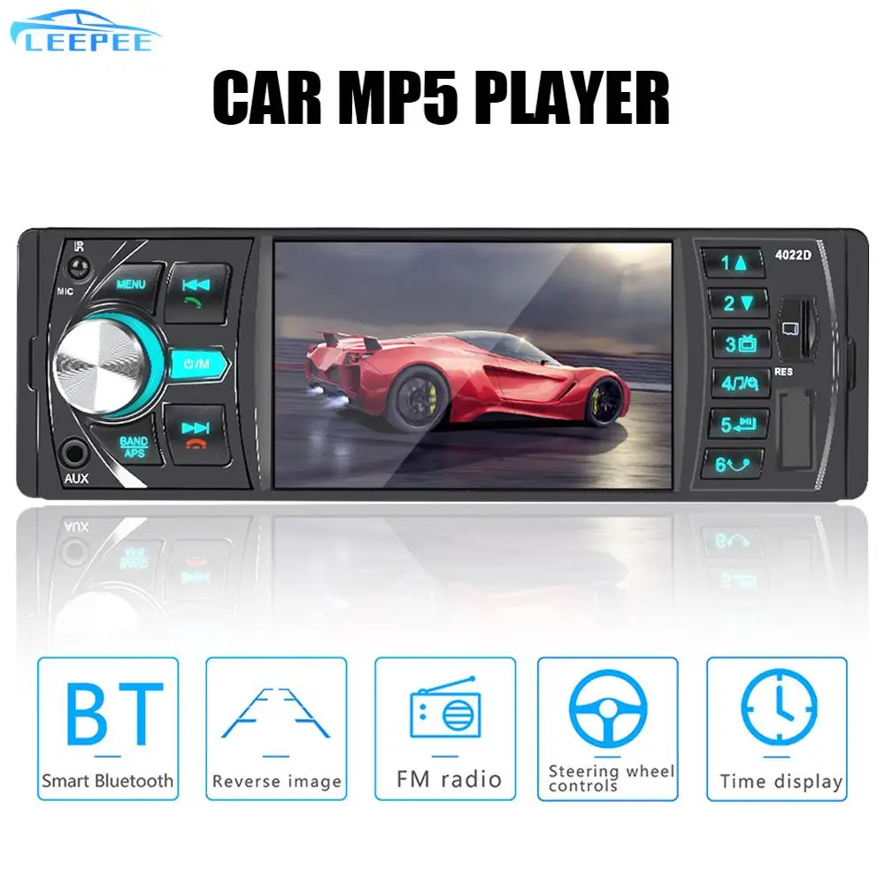 

1 Din Bluetooth Car Radio USB TF Card AUX Input Universal FM Receiver 4.1 Inch Multimedia Player 7 Colors Backlight Hands-free