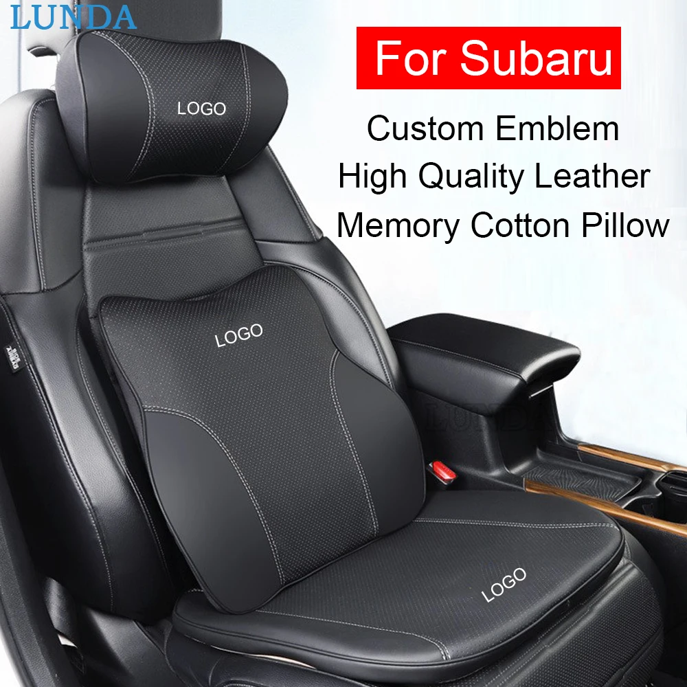 

High Quality Leather Car Neck Pillow Custom Emblem Headrest Lumbar Pillow For Subaru Forester Crosstrek Outback Legacy Styling