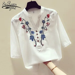 Womens Tops And Blouses Camisas Mujer Floral Embroidery White Blouse Women Shirts Blusas Mujer De Moda 2022 Women Tops 3140 50