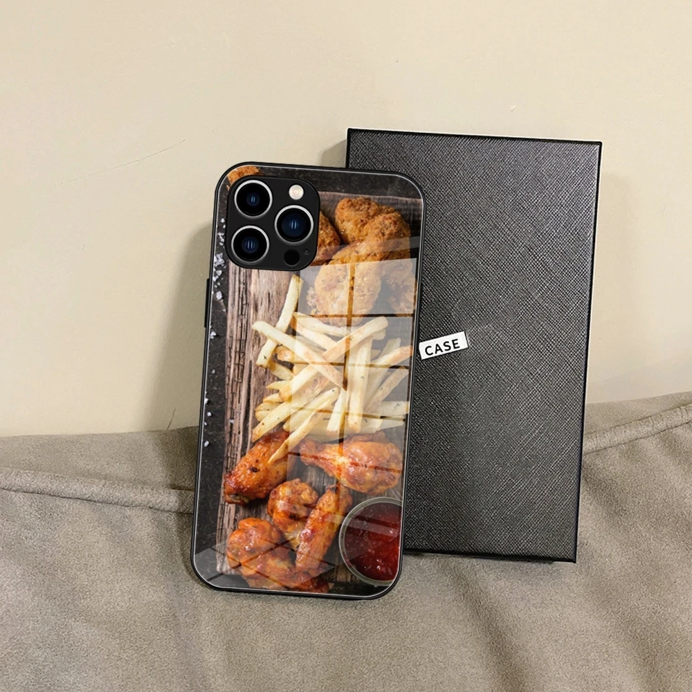 Чехол для телефона с изображением картофеля фри и бургеров закаленное стекло IPhone