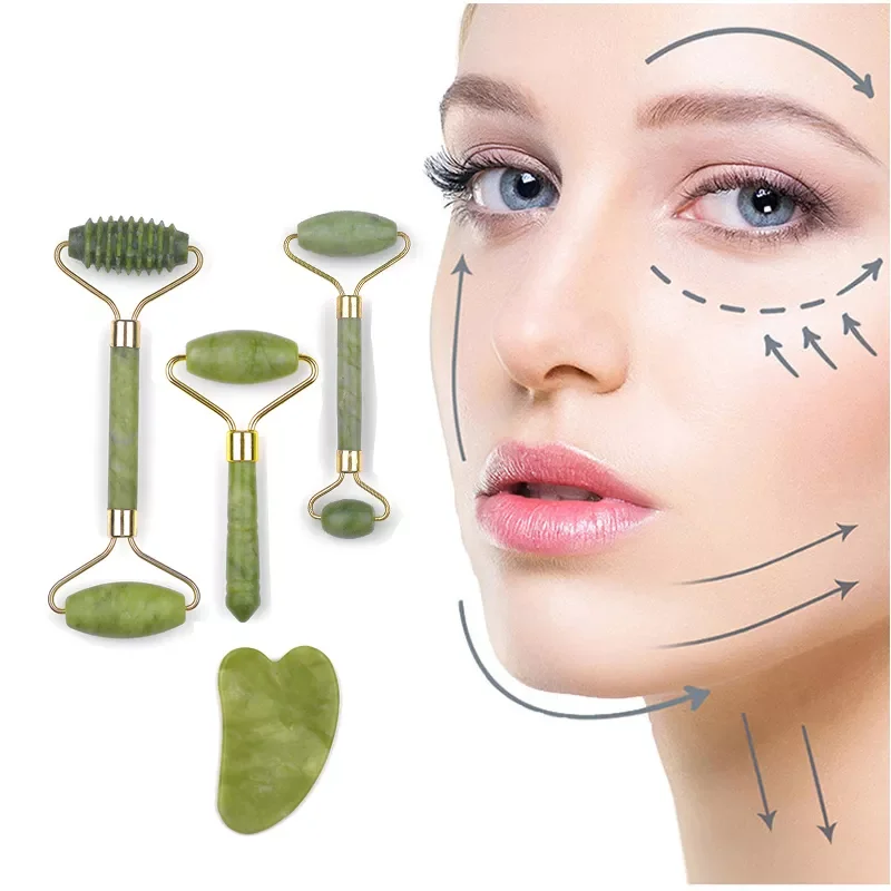 

Natural Face Jade Roller Massager Gua Sha Scraper Set Facial Skin Care tool Guasha Stone Massage For Face Neck Skin Wrinkle