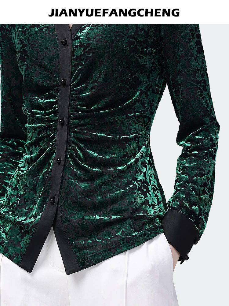 Весенняя коллекция 2024 Женская бархатная блузка приталенная и скрывающая живот