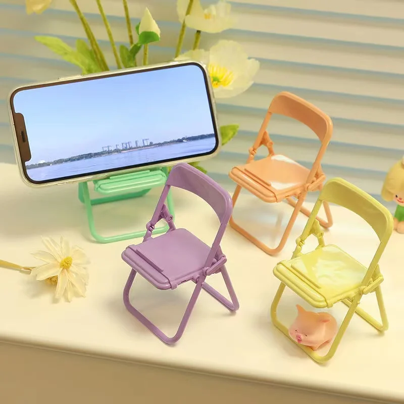 4 Colors Adjustable Macaron Color Mini Table and Chair Rack for Mobile Phone Foldable Telescopic Decoration images - 6