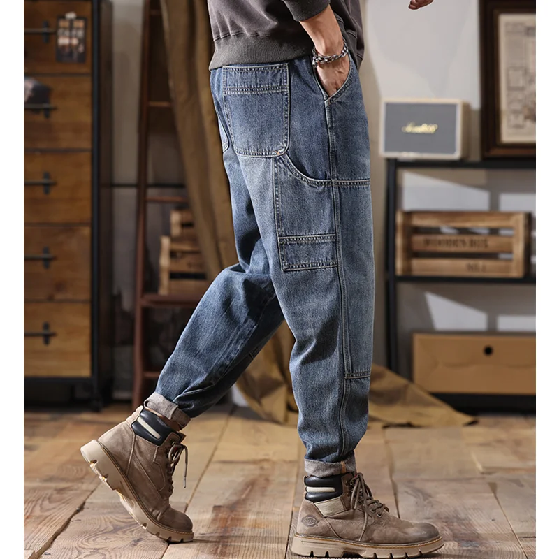 Men Clothing 2022 New Pattern Recreational Vintage Blue Jeans Straight Cylinder Loose Men's Cargo Pants Autumn and Winter Female