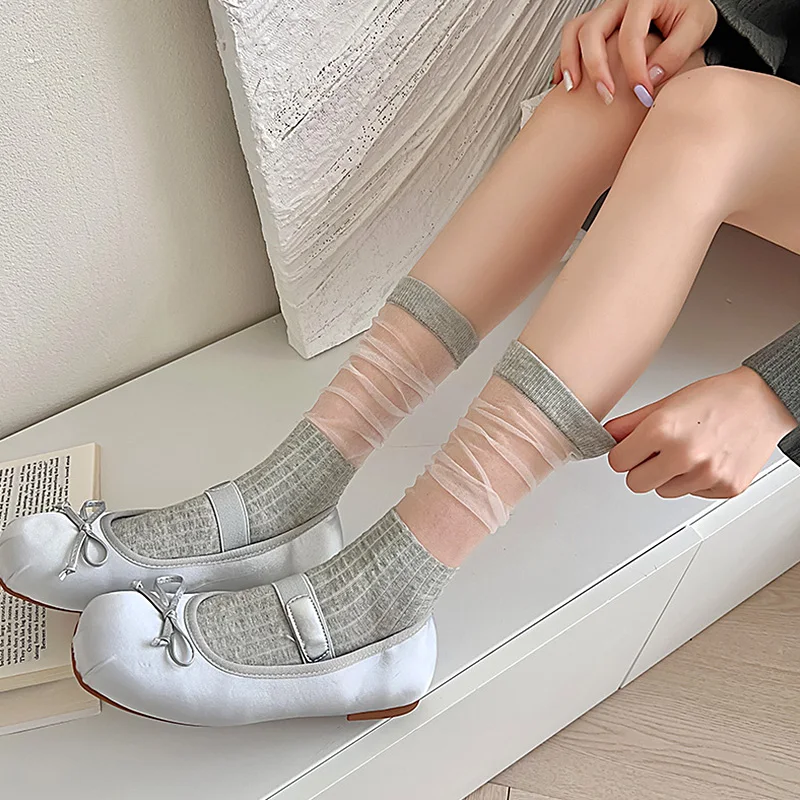 

Glass Silk Calf Socks for Women Summer Ultra-thin Breathable Transparent Solid Color Knee Sock Stockings Fashion Quick Drying