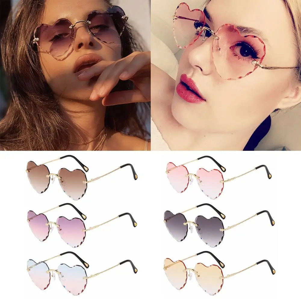 

Cute Rimless Thin Metal Frame Love Heart Heart Sunglasses SunGlasses for Women Eyewear Heart-Shaped Sunglasses