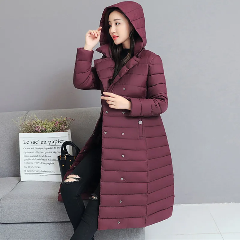 Winter Parkas Women New Down Cotton Padded Coat Middle Long Korean Middle-Aged Mother Hooded Jacket Manteau Femme Hiver L-3XL
